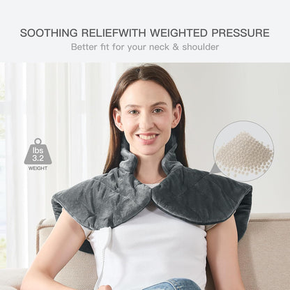 Weighted Heating Pad for Neck, Shoulder & Back Pain Relief FSA Eligible HSA | weighted heat therapy pad with fast heating for muscle relaxation, period cramps, and soothing neck, shoulder and back pain.