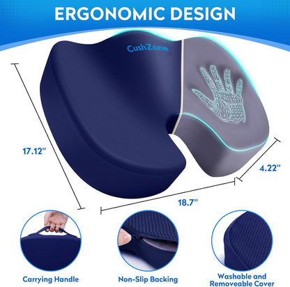 CushZone Seat Cushion Memory Foam Chair Pad for Office & Car, Black