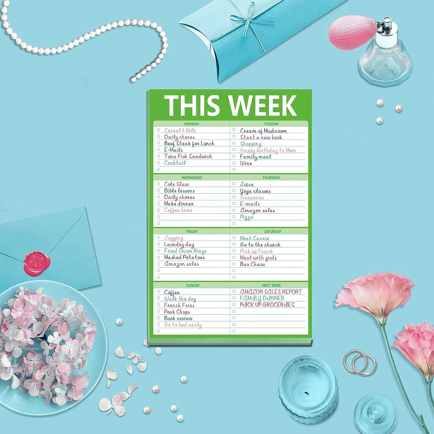 90 Pages Weekly Planner List Note Pad to Do List with Magnet Mountings for Fridge Locker (6" x 9")