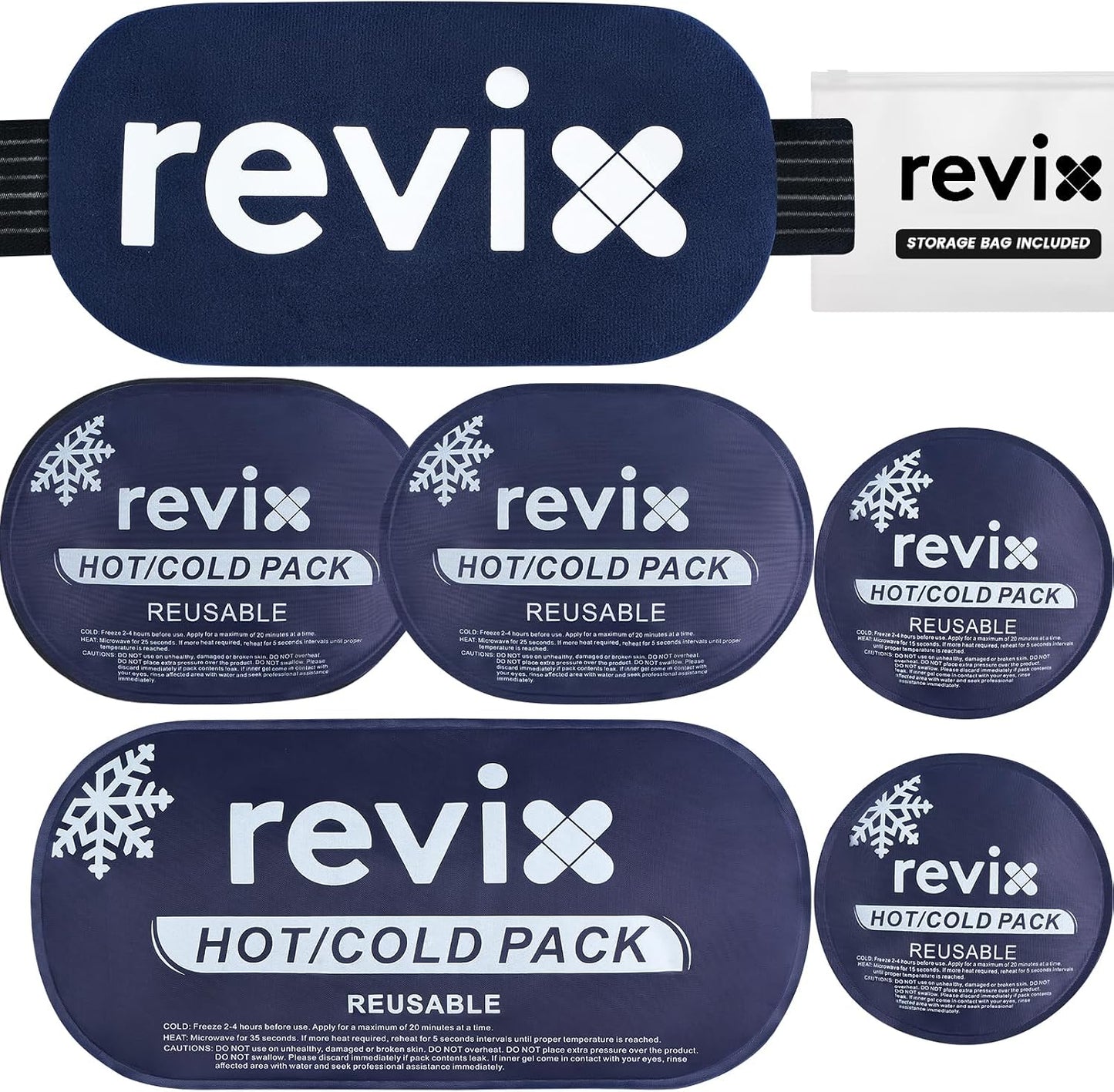 REVIX Ice Packs for Injuries, 5 Pack Hot & Cold Gel for Knee & Back | Adjustable Strap, Flexible Cooling Wrap for Shoulder, Neck & Arm, for Surgery Recovery, Muscle Relaxation