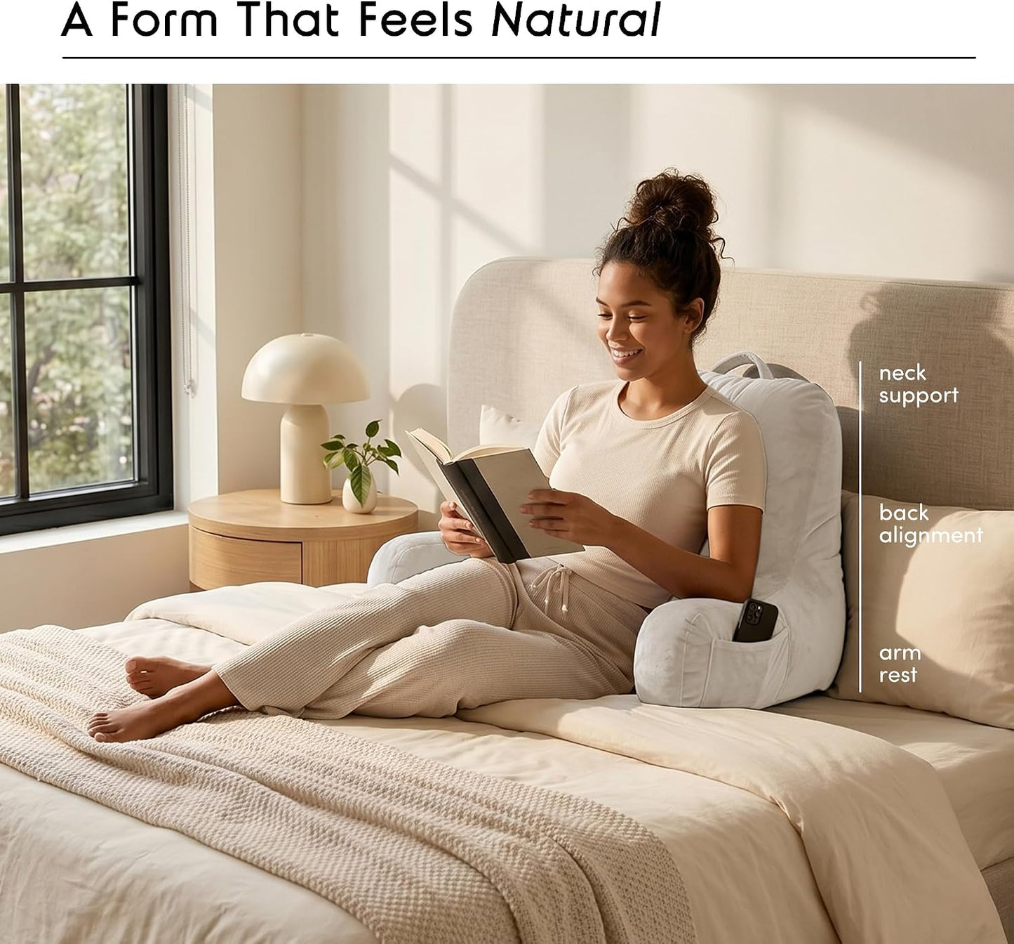 Nestl Reading Pillow with Shredded Memory Foam, Designed for Sitting Up in Bed and Couch, Back and Arms Adjustable Support for Adult & Teens Backrest Pillows for Reading, with Washable Cover Dark Grey