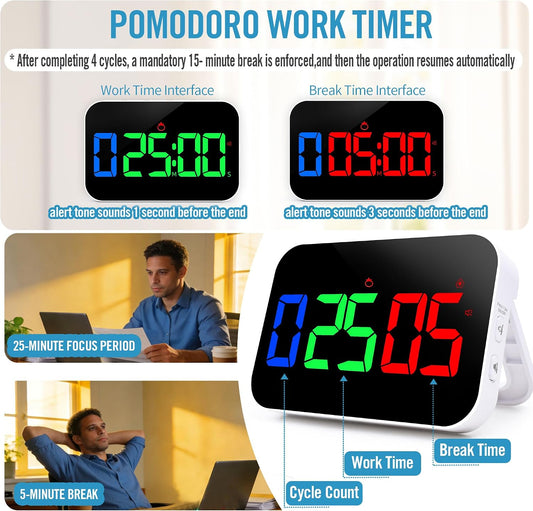 TXL Digital Timer for Classroom, Pomodoro, Gym & Kitchen – Rechargeable Magnetic Countdown Timer, Large LED Display, Loud Alarm, 3 Volume Levels & 3 Brightness Settings
