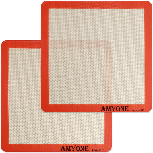 AMYONE 11x11 Silicone Baking Mat, Square Air Fryer Liner, Platinum, 2 Pack