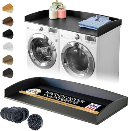 Nedura Washer Dryer Countertop with Anti-Vibration Pads, Curved Edge Rails, Premium Bamboo Laundry Countertop, Washer Dryer Topper, Laundry Room Organization, Laundry Room Accessory – Dark Walnut