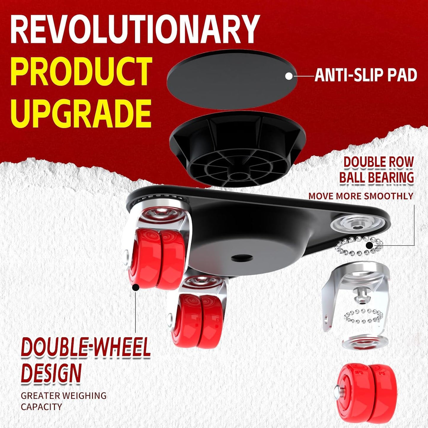 Heavy Duty Furniture Movers with 8 Wheels | Dual-Wheel Design Carbon Steel Panel Furniture Dolly Set with Lifter,360°Rotating Casters for Easy Moving,Max Load 3306 LBS