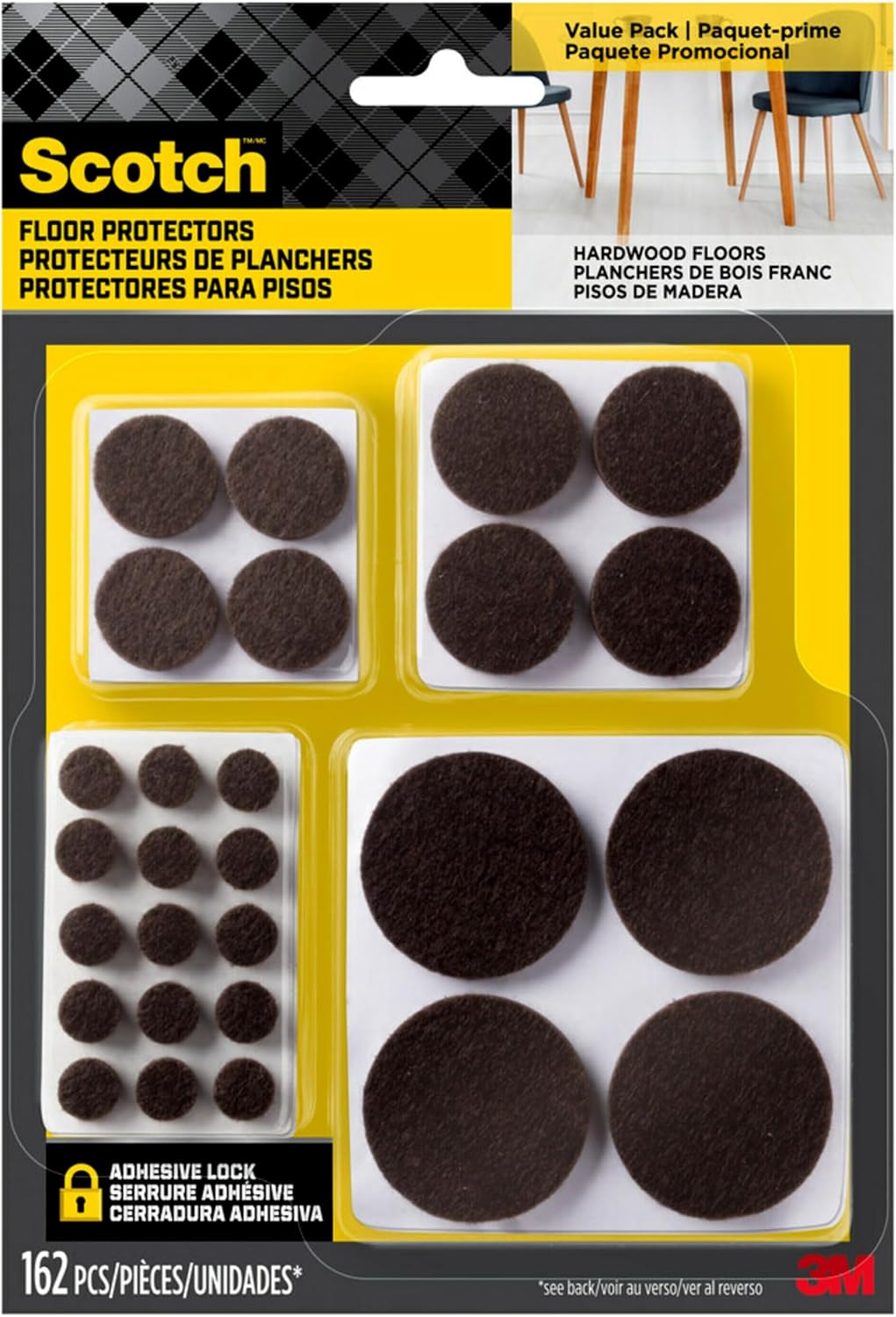 Scotch Furniture Caster Cups, Non-Slip Floor Protectors, Brown, 36 Count