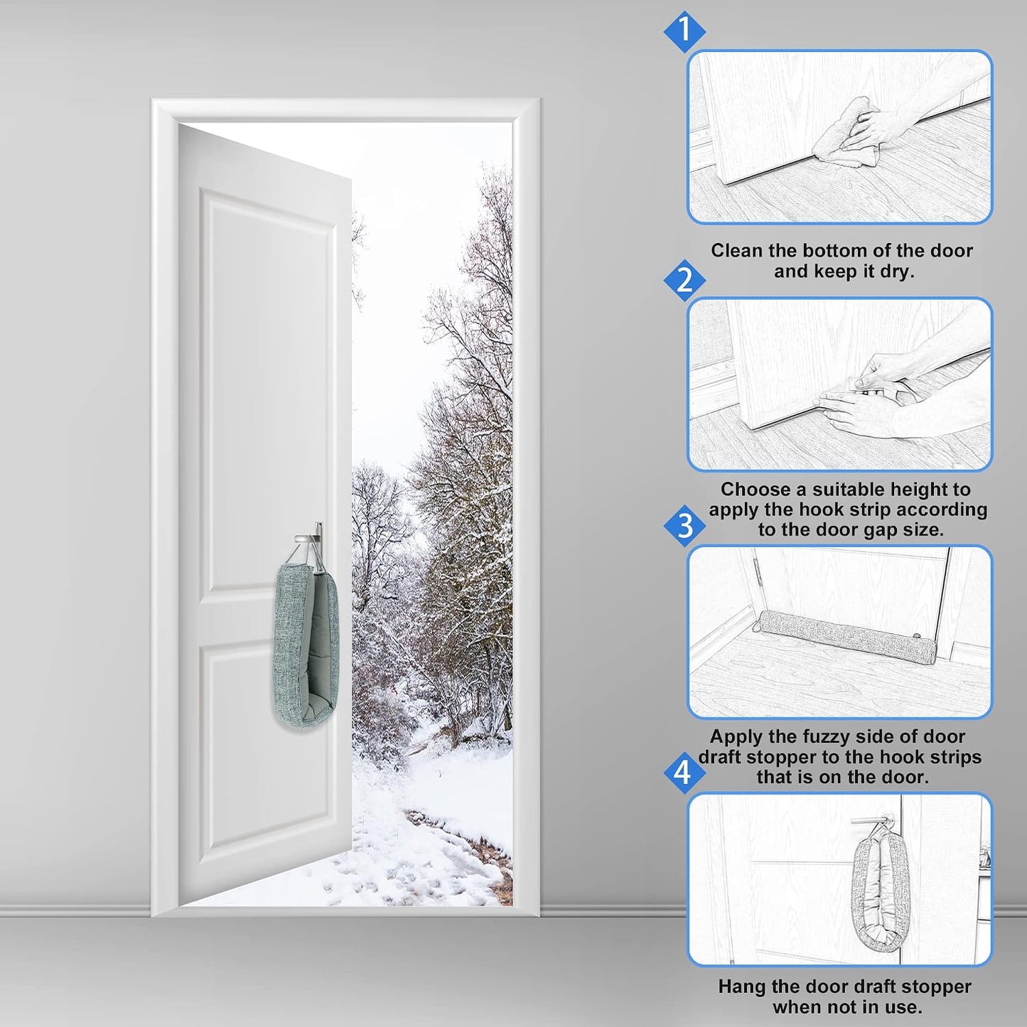 NABOWAN Weighted Door Draft Stopper — Triangular Under-Door Gap Filler for Gaps up to 3", Wind Noise Blocker, Energy Saver for Home Room Essentials, 32 Inch Gray