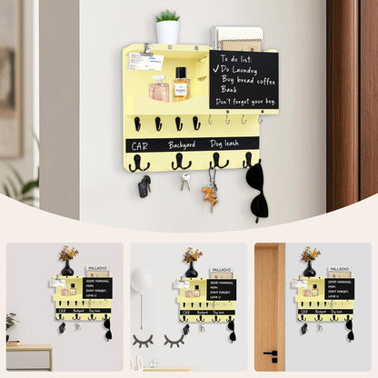 Key Holder for Wall Mount with Shelf and Mail Organizer, Key and Mail Holder with 16 Hooks, Farmhouse Entryway Organizer, Home Decor Rack (Pine Wood, White Washed)