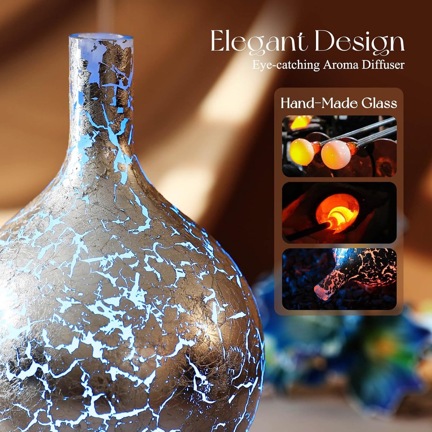 Porseme 150ml Essential Oil Diffuser Glass Color Changing Aroma Air Diffusers Aromatherapy Ultrasonic Cool Mist Humidifier 6 Running Hours Waterless Auto-Off for Sleeping, Yoga, Office, Spa (Ink)