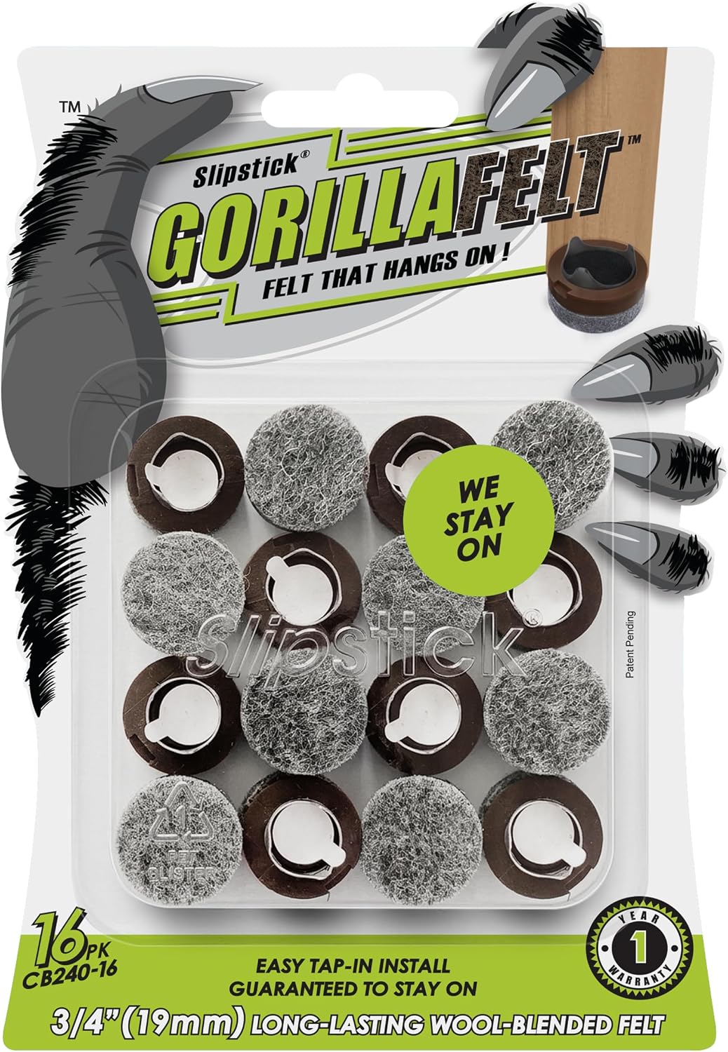 Slipstick Gorilla Felt Furniture Pads (189 Piece Variety Pack) Premium Furniture Pads & Chair Leg Floor Protectors for Hardwood Floors & Hard Surfaces