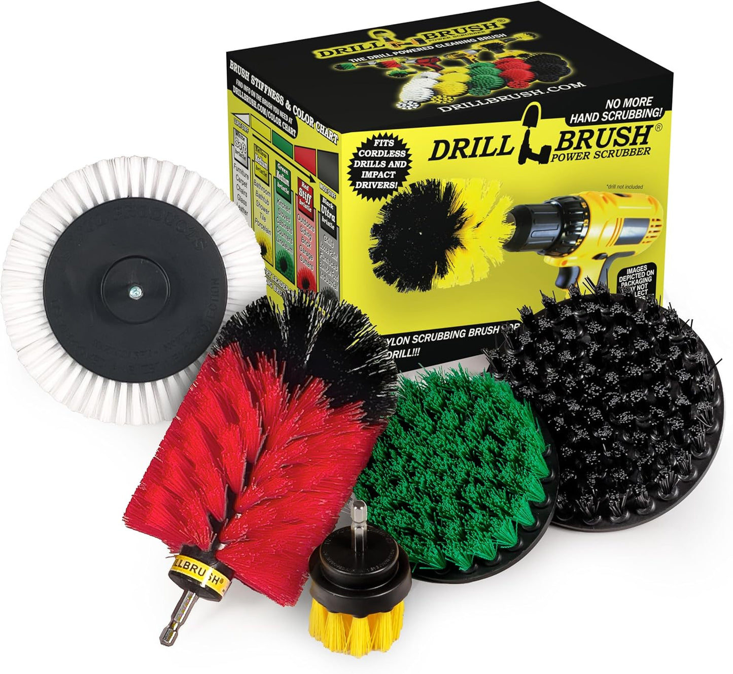 Grout Cleaner Kit - Bathroom Drill Brush Attachment Set - Shower Cleaner | Household Cleaning Supplies - Tub Scrubber - Toilet Brush - Spotless Tiles - Power Scrubbing Nylon Bristles