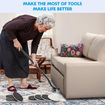 Furniture Lifter Tool + 8-Pack of 3.5" Sliders, Save 80% Effort, Safely and Easily, The Lift and Glide Tool Set for Heavy Furniture and Appliances, Reusable Moving Pads, Floor Protectors for Carpet