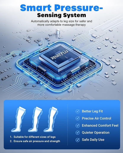 Air Compression Leg Massager with Heat for Circulation, Pain Relief | Sequential Full Leg Recovery Compression Boots, 11 Intensity , 6 Modes, 3 Heat, Pressure Sensor, Post-Workout & Daily Relief