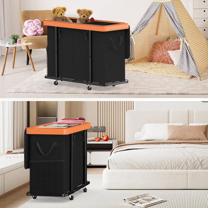 Laundry Hamper with Wheels,150L Leather Patchwork Clothes Hamper Black | Rolling Laundry Basket with Sturdy Metal Frame, Removable Washable Bag,Tall Clothes Sorter for Bedroom, Laundry Room, Dorm