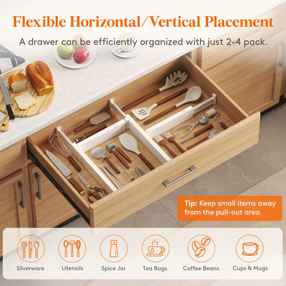 Lifewit 5 Pack Upgrade Drawer Dividers for Clothes, 4" High 11"-17" Adjustable Dresser Drawer Organizers, Expandable White Plastic Drawer Separators for Kitchen, Nursery, Office Organization & Storage | 5 Pack 11"-17" Expandable White Plastic Drawer