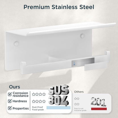FORIOUS Toilet Paper Holder with Shelf, Commercial Toilet Paper Dispenser | Brushed Nickel | SUS304 Stainless Steel Wall Mount Double Bathroom Tissue Roll Holder for Hotel, Apartments, etc