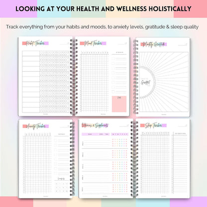 Wellness Journal - 90 Day Health, Fitness, Gratitude, Mindfullness, Wellbeing, Habit, Goals, Diet & Food Tracker - A5 (Pastel Rainbow)