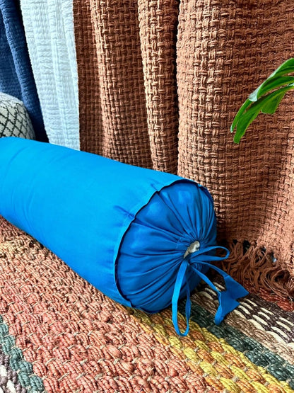 Saffron HANDICRAFTS Cotton 240TC - Bolster Cover Full Round Removable Cover for Neck Roll, Leg Rest,Yoga Practice, Meditation, Bed Sofa Couch (Teal Blue, 8"x24"(20 cm x 60 cm))