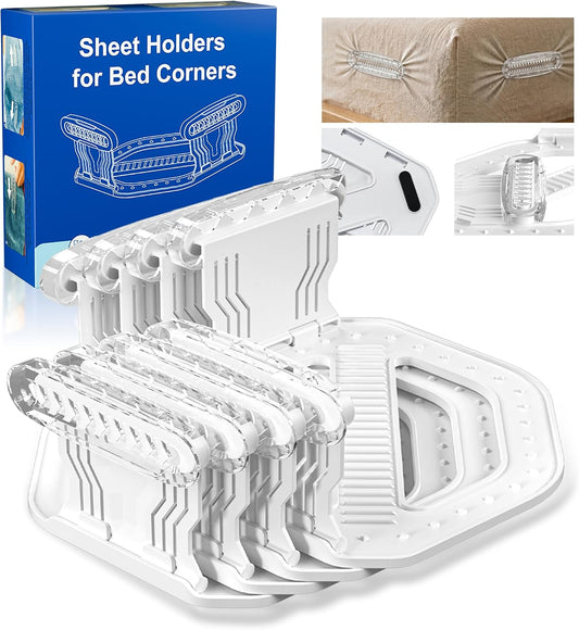 Bed Sheet Holders for Corners: No More Loose Sheets – Upgraded Fitted Sheet Holder Straps Heavy Duty Double-Sided Anti-Slip & Sheet Clips for Easy Installation Fits All Mattress Sizes (4PCS)
