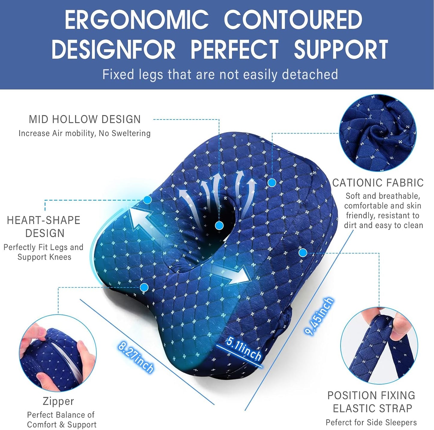 Memory Foam Knee Pillow for Side Sleepers – Orthopedic Leg & Hip Alignment Cushion, Spine Support Pillow for Back, Shoulder & Pressure Relief