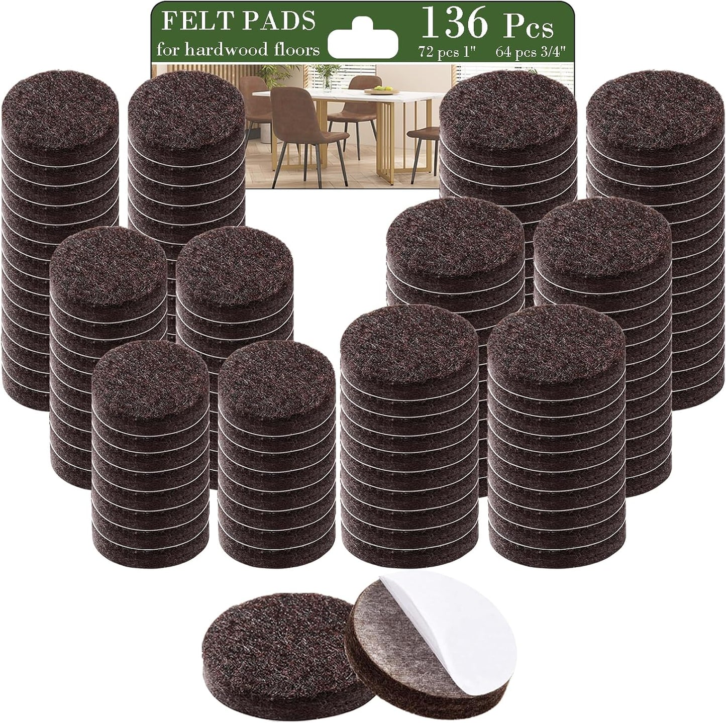 Fursafe&Q Felt Furniture Pads, Furniture Felt Pads for Hardwood Floors -Self Adhesive Chair Leg Floor Protectors, Protect Your Floors from Nicks, Bumps and Scratch,96 Pcs Round Cabinet Door Bumper