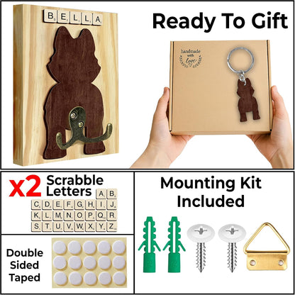 Dog Leash Holder Wall Mount, Pet Harness Hanger with Scrabble Letters, Dog Collar Organizer for Entryway, Memorial Cat Leash Holder for Wall, Pet Loss Gifts, Keepsake, Home Decor PF212-NAT