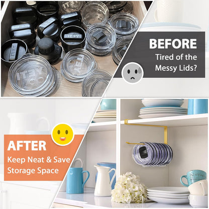 Tumbler Lid Organizer, Versatile Tumbler Lid Storage Holds 10 Lids, Black | Space Saving Cup Lid Organizers Inside Cabinet Tumbler Lid Hook for Kitchen Organizer and Storage, Paper Towel Rack Hanger