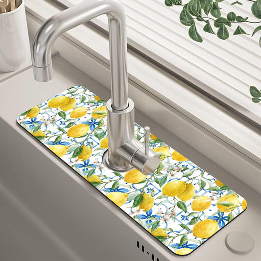 Vintage Watercolor Floral Kitchen Sink Splash Guard Mat Absorbent Fast Drying Mat Faucet Draining Mat Sink Splash Guard Behind Faucet Drip Catcher for Kitchen Bathroom 5.5"×15"