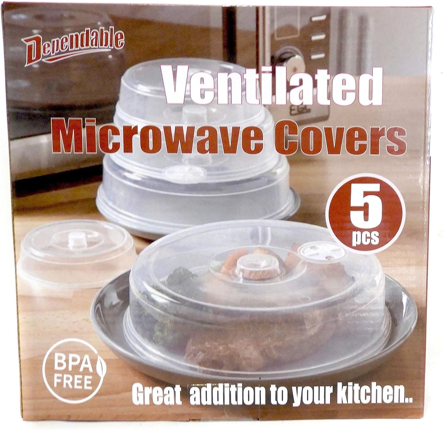 5 Piece Ventilated Microwave Covers Adjustable Steam Vents Assorted Sizes BPA Free Mixed Sizes For Large & Small Food Plates Bowls