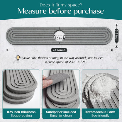 Diatomite Sink Splash Guard - DryingNeat Kitchen Faucet Mat, Instant Dry Water Absorbing Stone Tray for Sink, Durable Protector for Kitchen Bathroom Counter [Light Grey, 17.7" x 3.9"]