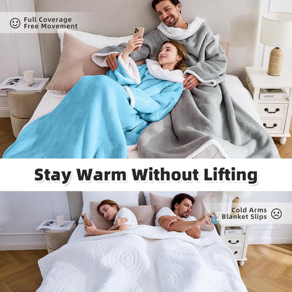 IFNOW Sherpa Wearable Blanket with Sleeves, Oversized Snuggle Robe, Purple | 430GSM Thick, 55x69", Big Pocket, TV Blanket,Fall Winter Dorm Essentials or Office, Christmas Birthday Gifts for Women Men