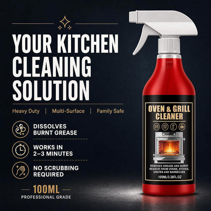 Oven & Grill Cleaner Spray Heavy Duty Super Concentrated Degreaser, No Scrub Formula for Burnt Grease, Air Fryer, BBQ Grates, Stove, Microwave & Kitchen Cookware, Deep Cleaning Solution, 3.38oz/100ML