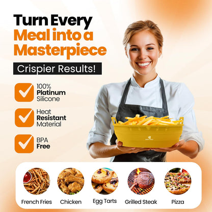 Platinum Silicone Air Fryer Liners Reusable Square-Extra Strong-Easy to Clean Air Fryer basket for Oven Microwave Accessories - BPA Free - Food Safe Pot for 5.8QT to 8 QT - 9 Inch