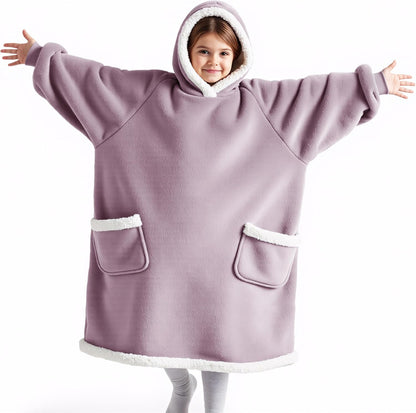 Bedsure Wearable Blanket Sherpa Hoodie Gifts, Sweatshirt, Grey, Standard