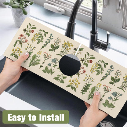 Kitchen Sink Splash Guard Faucet Mat 24" X 5.5" Tropical Leavesl Absorbent Fast Drying Mat Faucet Draining Mat Sink Splash Guard Behind Faucet Drip Catcher for Kitchen Bathroom