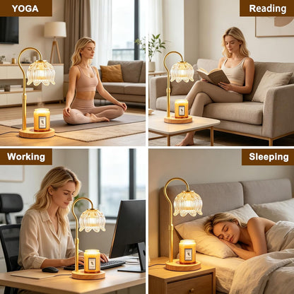 Dreamholder Electric Candle Warmer Lamp with Timer, Dimmable Candle Lamp with Adjustable Height, Wax Melter for Jar Candles Wood Base Floral Home Decor Gifts for Women Mom, Silver Glass