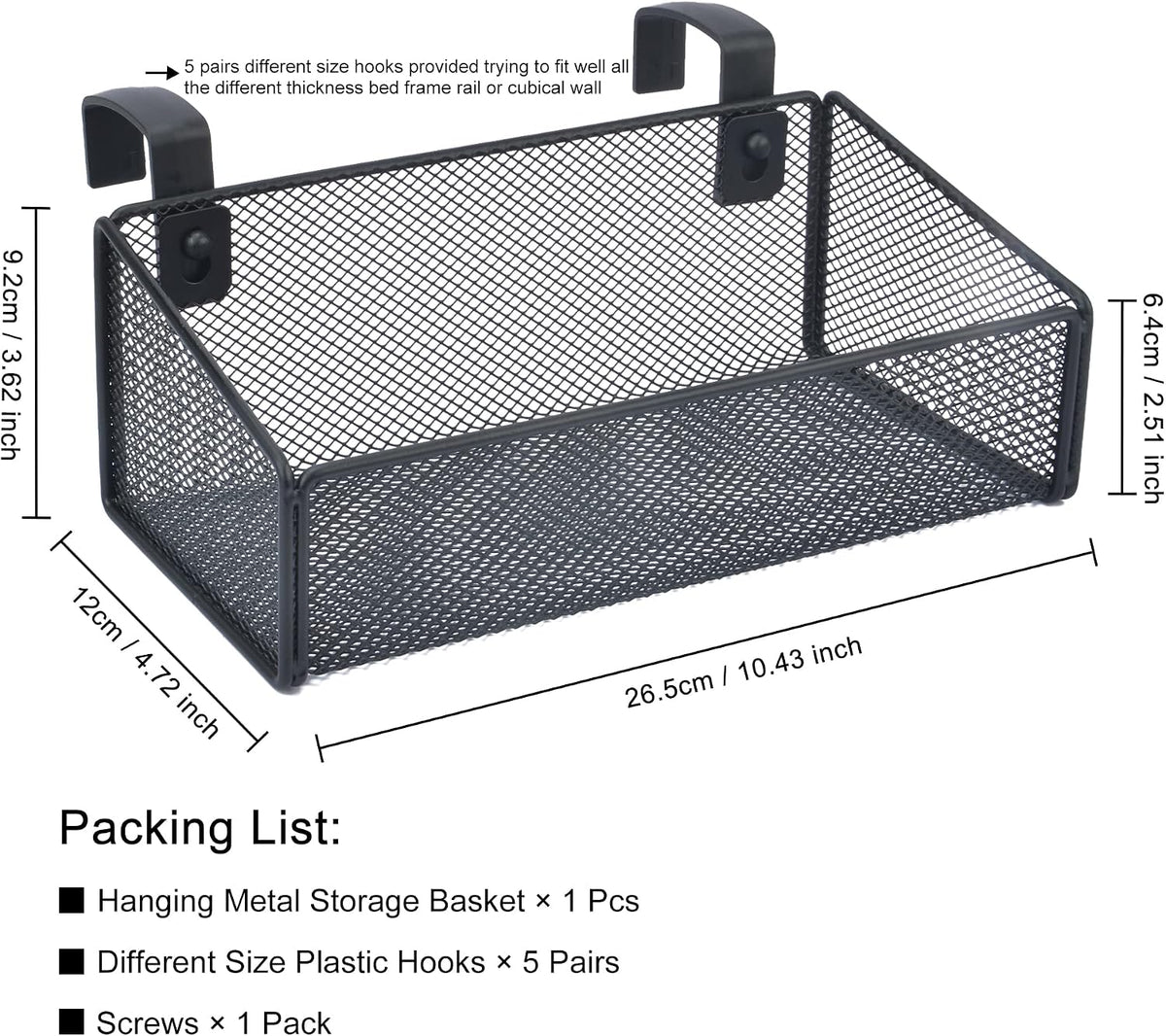 Bedside Caddy Hanging Storage Basket Beside Shelf Metal Organizer for Collage Dorm Bunk Bed,Hospital Bed,Baby Bed - Bedroom Essentials for Magazine,Remote Control,Phone,Drinks (White)