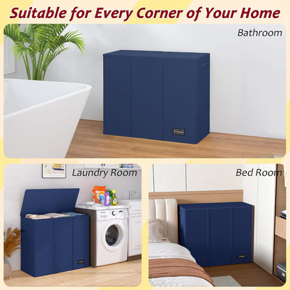 195L Laundry Hamper 3 Section,Large Laundry Hamper with Lid,Dirty Clothes Hamper with 3 Inner Bags,Collapsible Laundry Basket Organizer for Laundry Room,Bedroom,Laundry Sorter Hamper 3 Compartment
