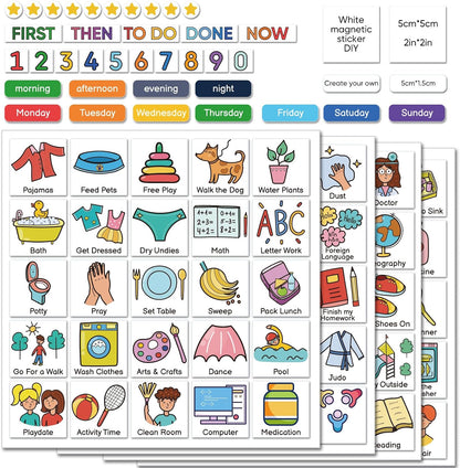 Magnetic Visual Schedule for Kids | Daily Routine & Chore Chart with 100+ Picture Magnets for Toddlers, Autism & ADHD, for Home Use, Morning and Bedtime Routines