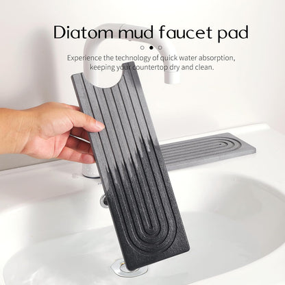 Diatomite Faucet Mat for Kitchen Sink, Quick-Dry Stone-Like Sink Mat, Flat Lay Absorbent Countertop Drying Mat for Faucet Area, Hard Diatomite Mat, Gray, 23.6 x 4 in