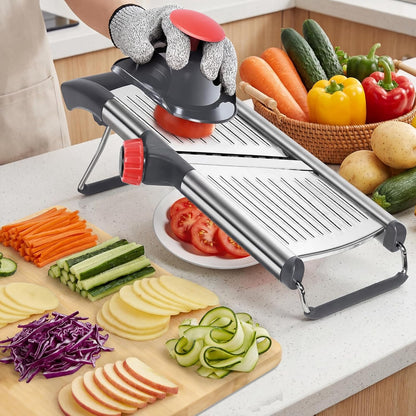Masthome Mandoline Slicer for Kitchen,Adjustable Mandoline Food Slicer | Sharp Stainless Steel Blade,Chopper Vegetable Cutter for Potato,Onion,Fruit,INCLUDING Food Holder,Gloves,Cleaning Brush