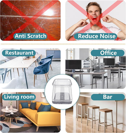 Ansible 24 Pcs Chair Leg Floor Protectors Square | Silicone Felt Furniture Leg Pads Caps Covers for Hardwood Floors (Fit:1-1/16" to 1-5/8")