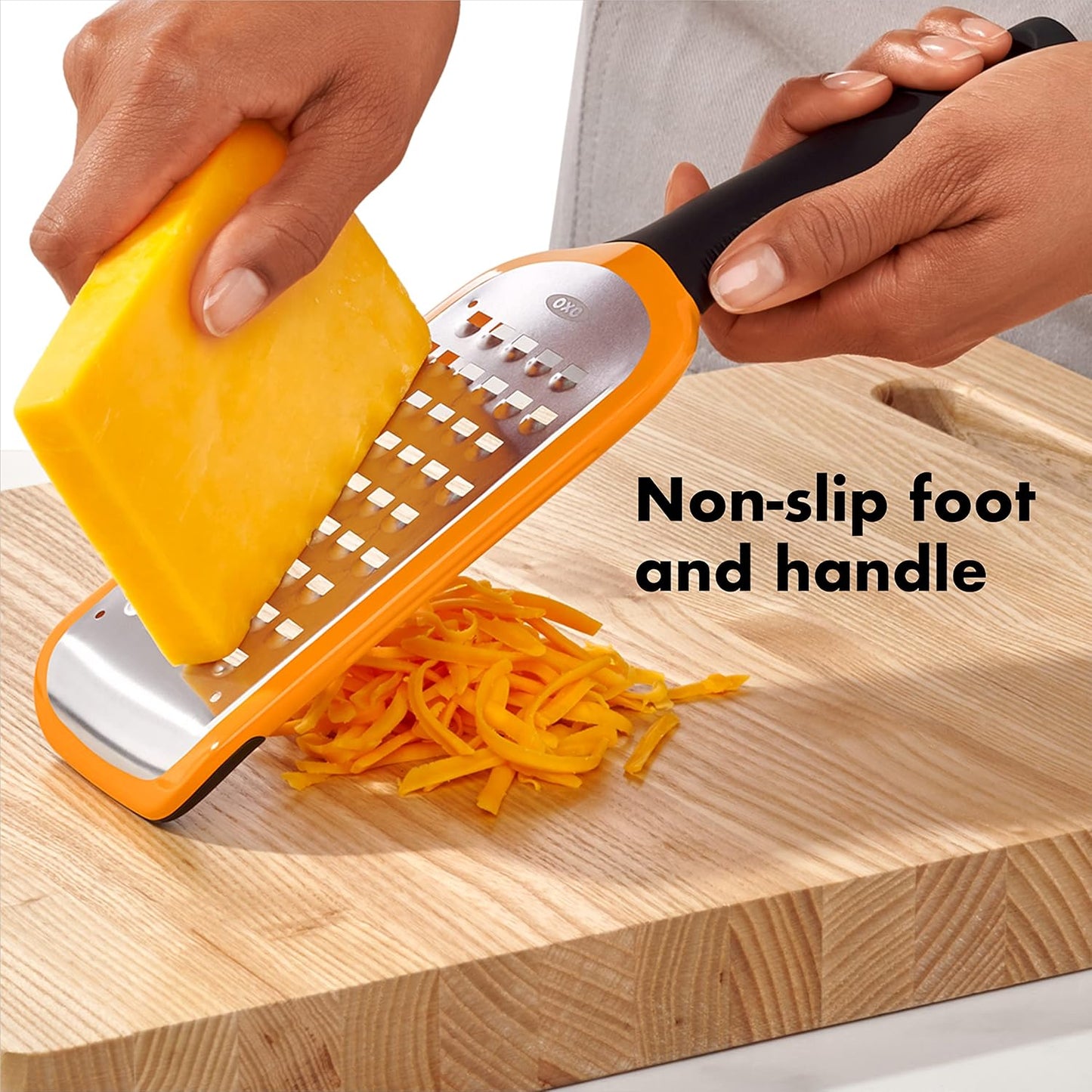 OXO Good Grips Etched Coarse Grater with Handle, Orange | Coarse Kitchen Grater, Sharp Etched Teeth, Non-Slip Handle, Hard Cheese, Vegetables, Chocolate, Easy Grip