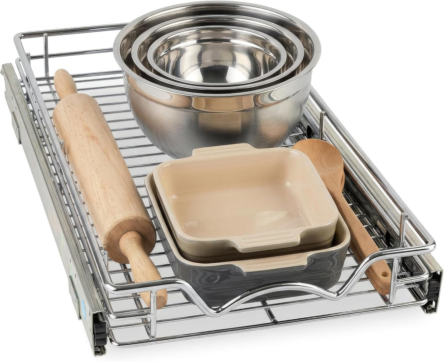 HOLDN’ STORAGE Pull Out Cabinet Organizer, 14”W x 21”D Cabinet Drawer | Heavy-Duty Caddy, Lifetime Limited Warranty, Steel Metal Cabinet Drawers, Chrome, Requires At Least 15-1/4” Cabinet Opening