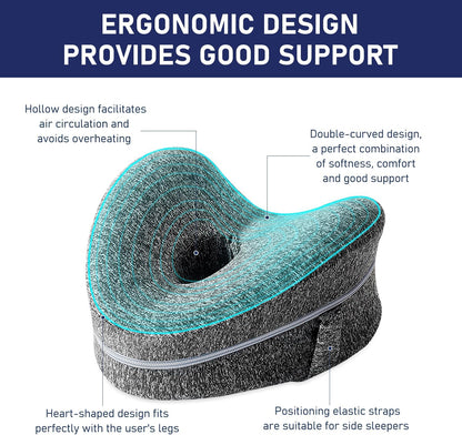 Alignment Pillows for Side Sleepers,Hip Alignment Pillow, Memory Foam Leg & Knee Pillow,Foam Support Pillow Soothing Relief for HIPS, Knees, Joints, Nerves & Muscles,Adjustable Strap (Grid Blue)