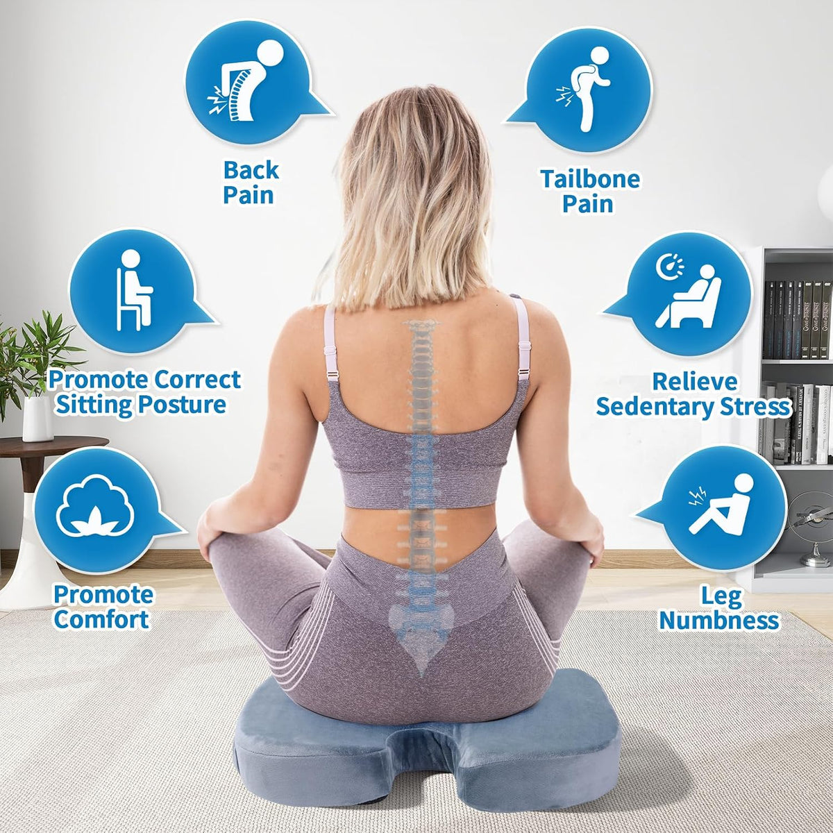 Memory Foam Seat Cushion for Office Chair & Car - Ergonomic Tailbone & Sciatica Pain Relief Pad - Non-Slip Desk Chair Cushion for Long Sitting, Breathable Mesh Pad for Posture Support (Black)