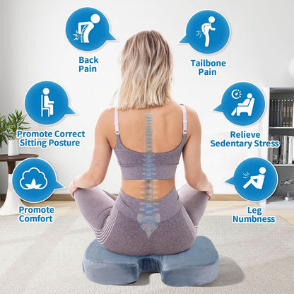 Memory Foam Seat Cushion for Office Chair & Car - Ergonomic Tailbone & Sciatica Pain Relief Pad - Non-Slip Desk Chair Cushion for Long Sitting, Breathable Mesh Pad for Posture Support (Black)