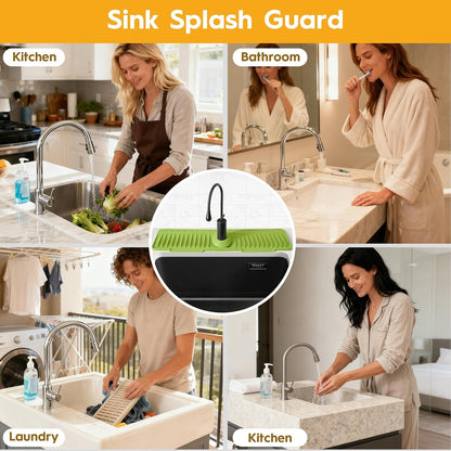 16" Silicone Faucet Mat for Kitchen Sink of The Lastest, Beige | 8° Slope Fast Self-draining, Kitchen Sink Water Splash Guard, Behind Faucet Draining Mat, for Bathroom Kitchen Sink Area