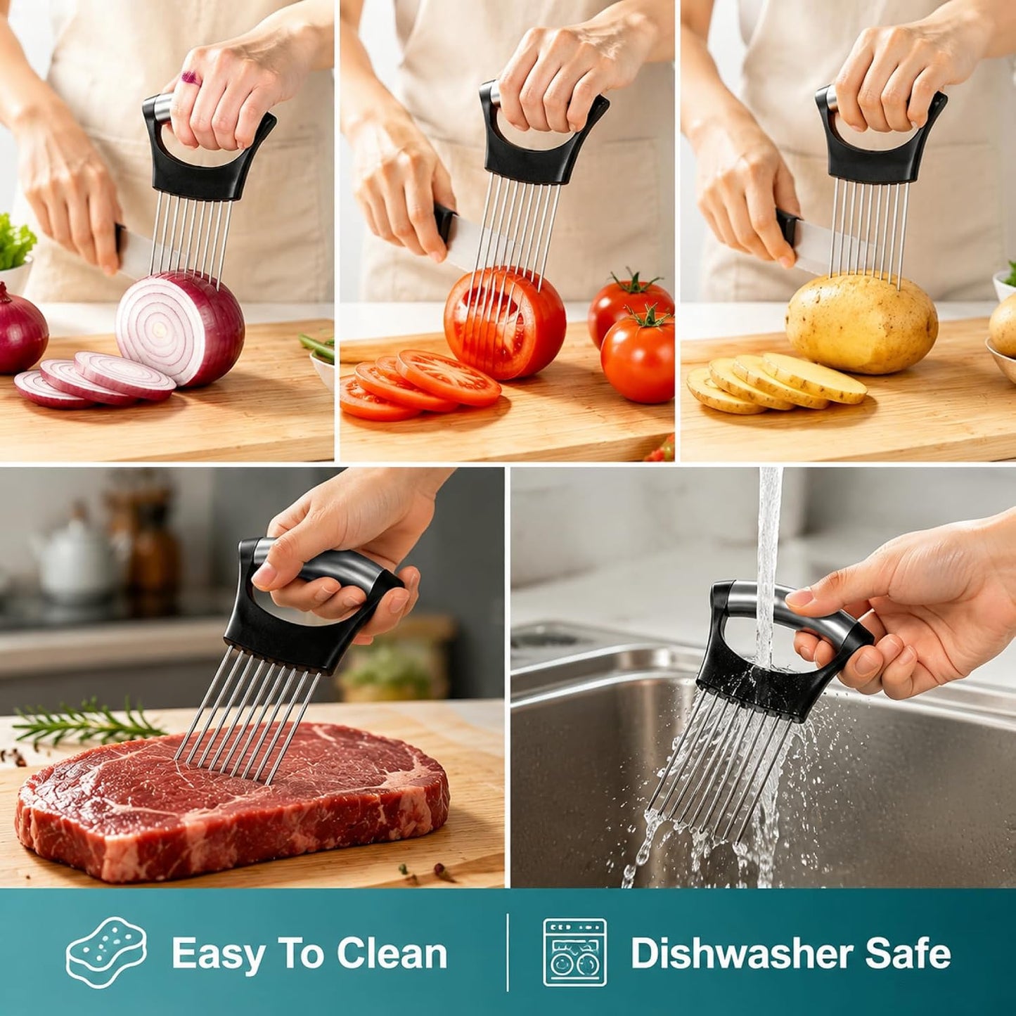 Onion Holder for Slicing, Anti-Slip Onion Slicer Holder, Food Grade Onion Cutting Tool for Kitchen Home Cooking Vegetable Preparation
