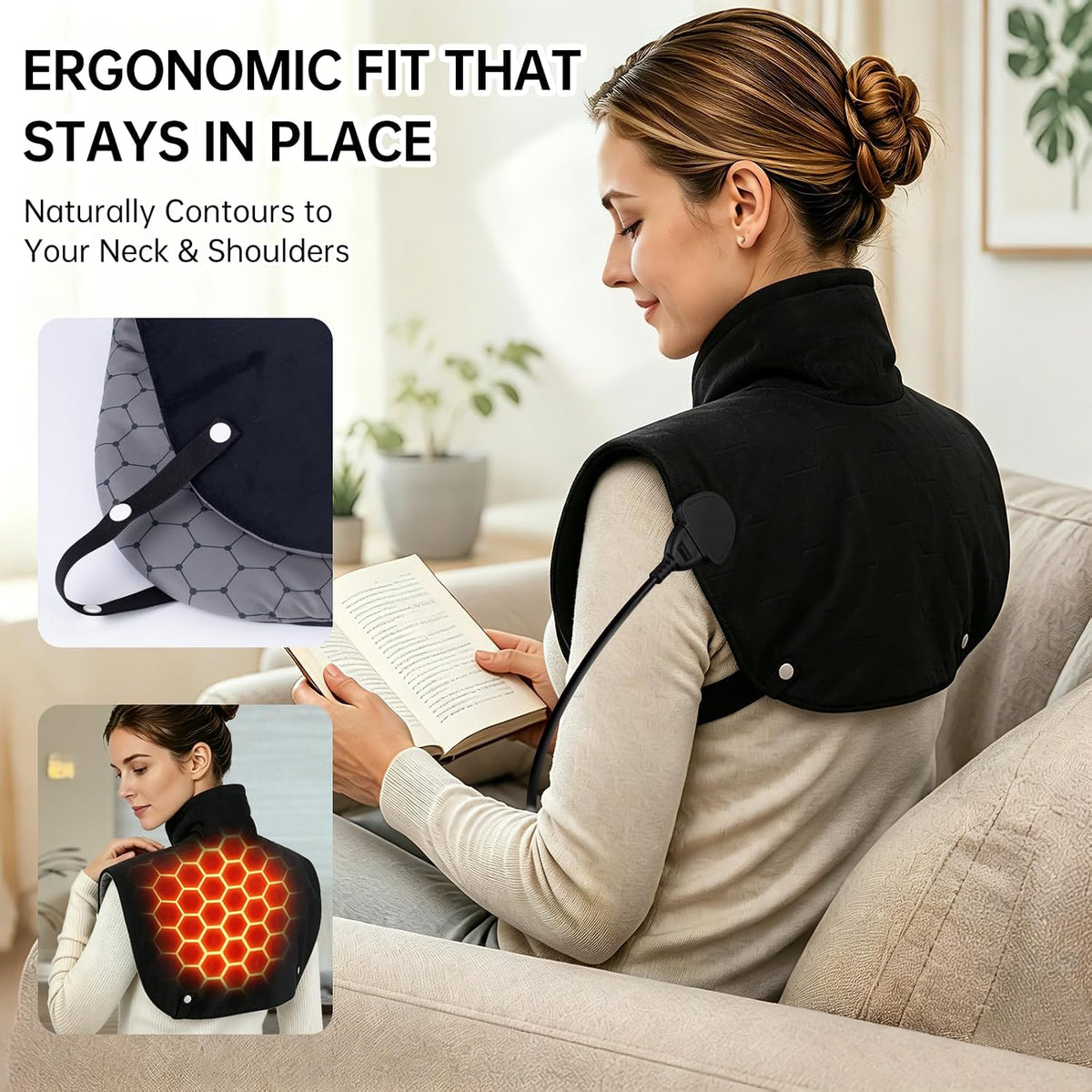 1min Fast Heating Pad for Neck Shoulders & Back, 6X Far Infrared Heat Wrap